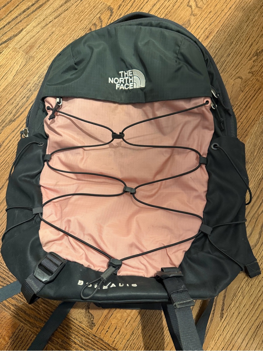 The North Face Borealis Backpack in Dusty Pink and dark gray
